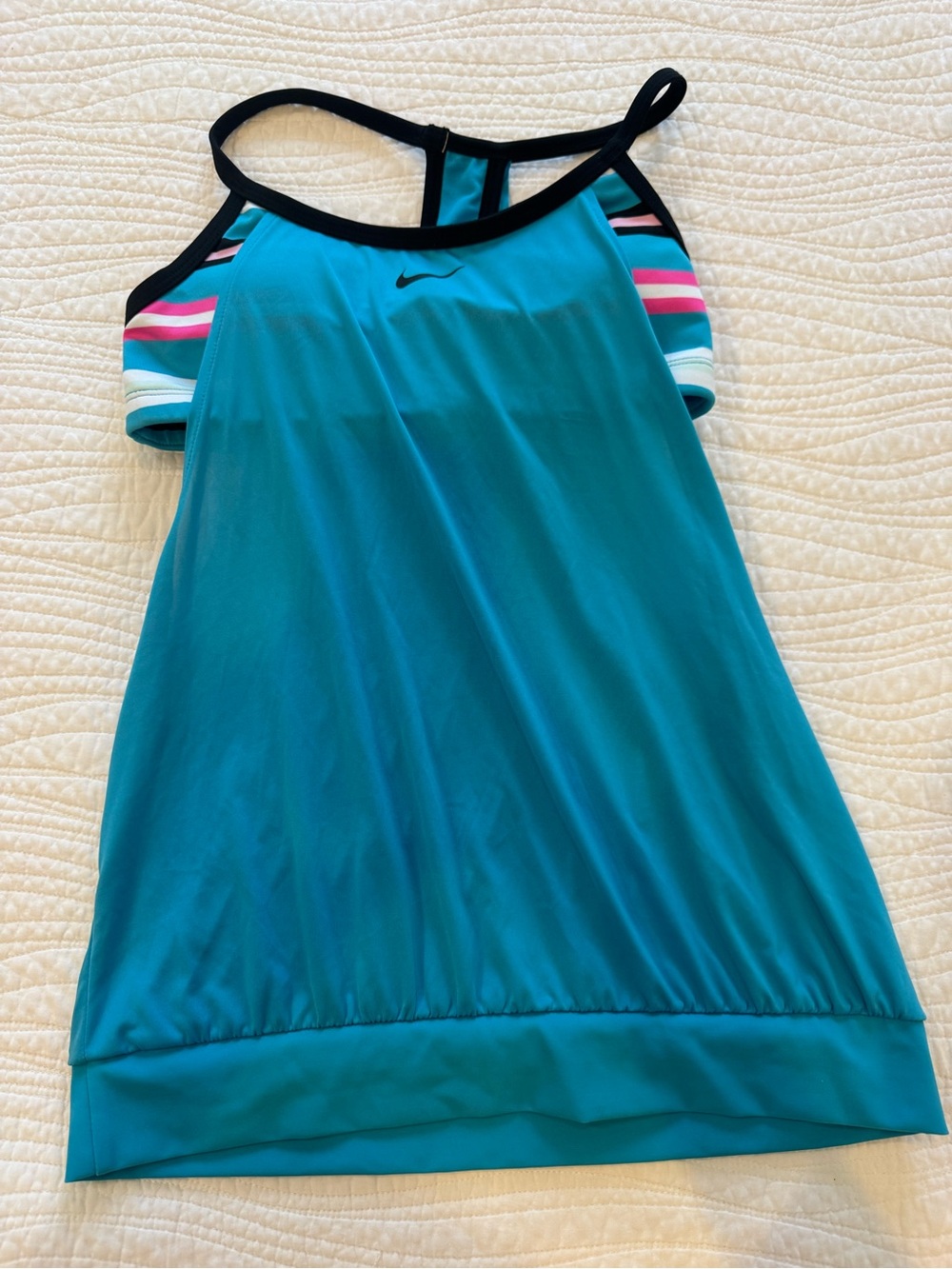 Nike Teal Performance Tank with Pink & White Stripe Accents